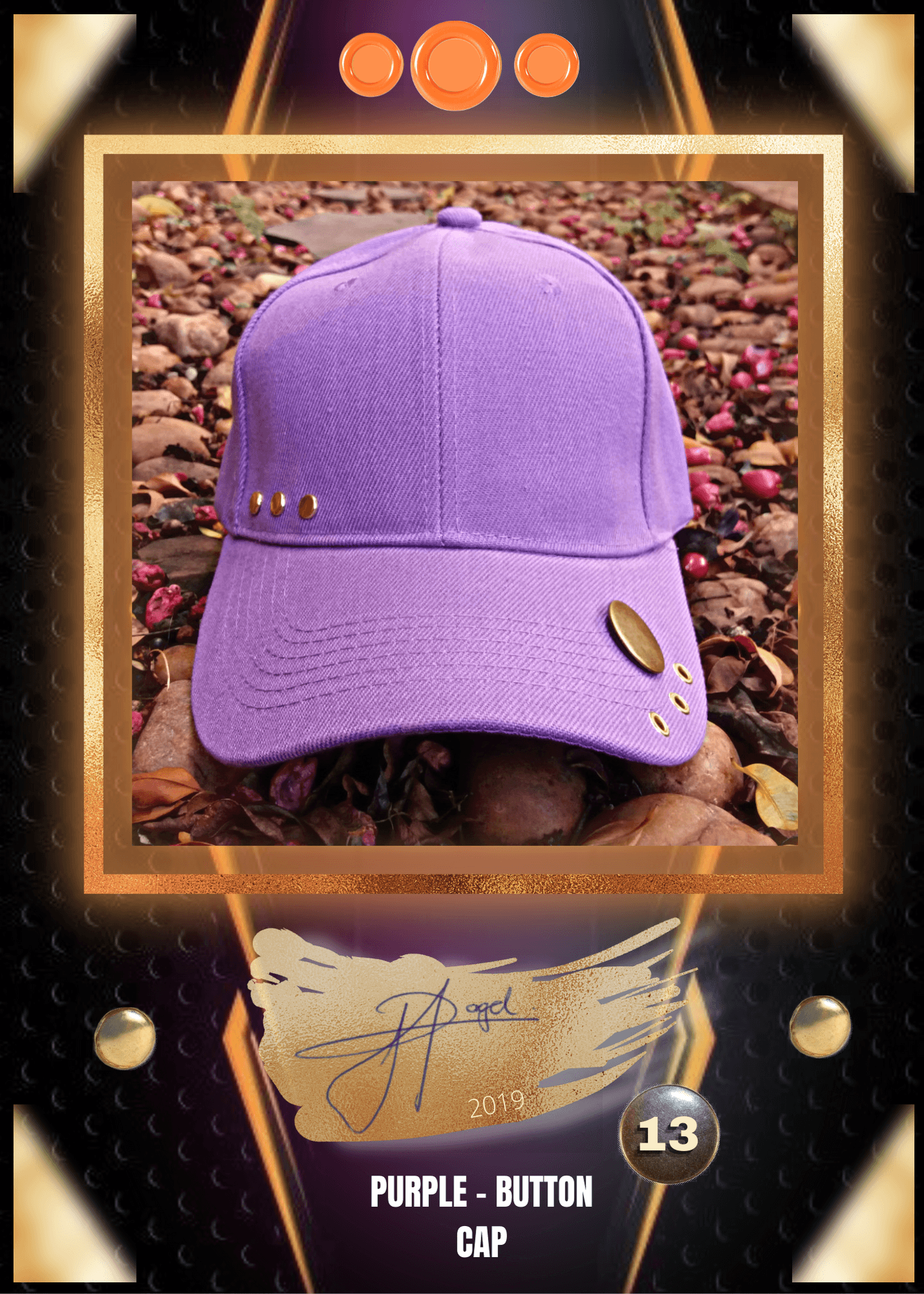 Purple button custom cap trading card 13