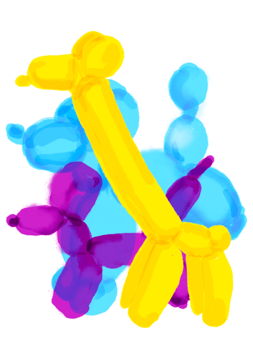 Three Balloon Animals Walking Down The Street