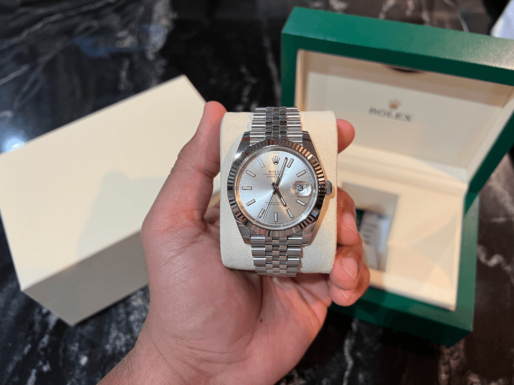 Silver datejust 41 hot sale