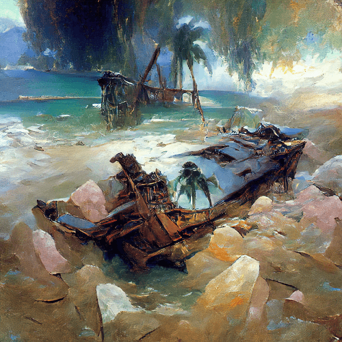 Shipwreck on a rocky shore #7