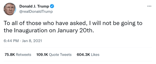 USA president Donald J. Trump last tweet