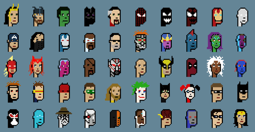 CRYPTOPUNKS collection of comic book characters