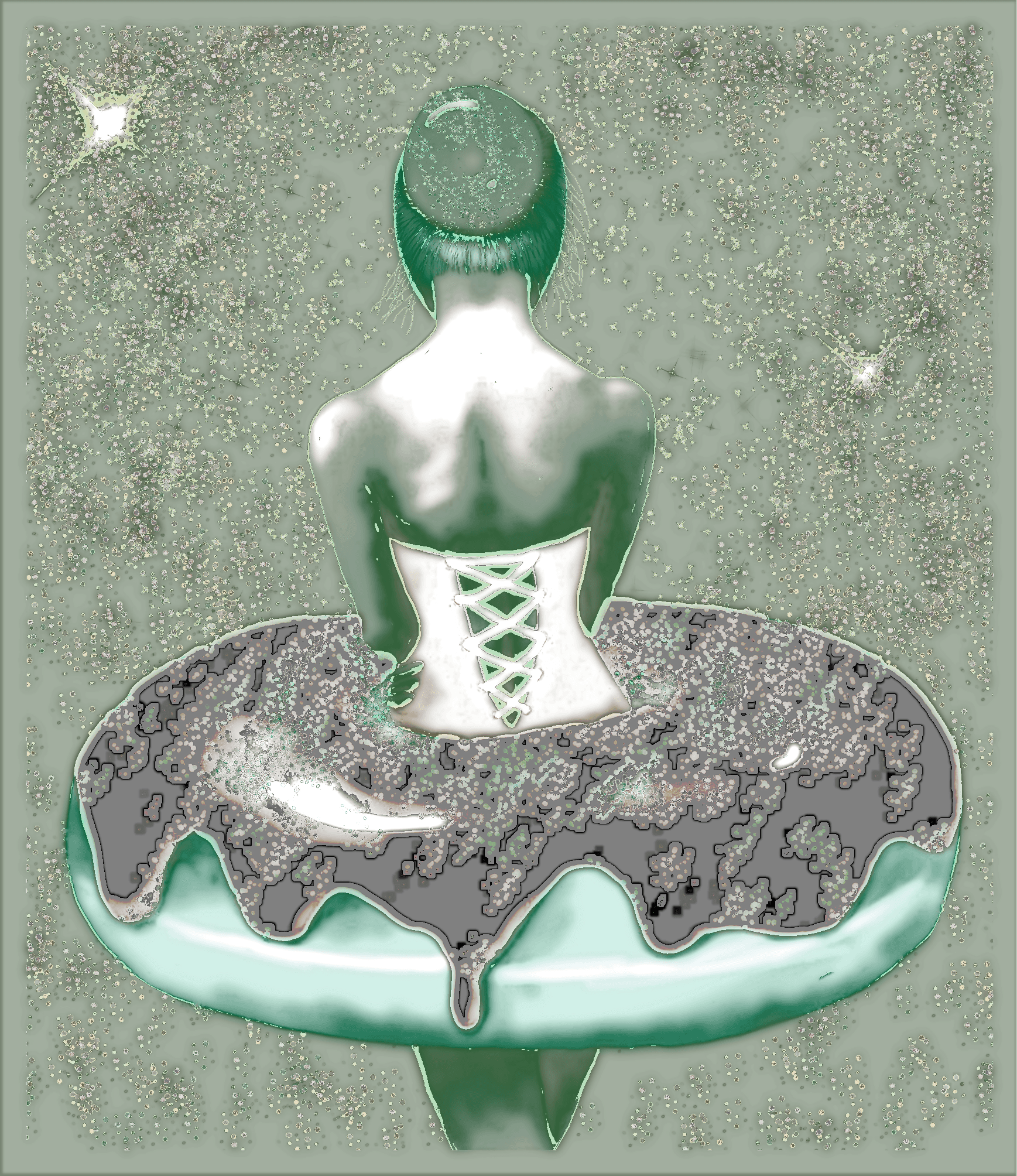 Donut Ballerina In Blue Transformed WIth Relief - Again