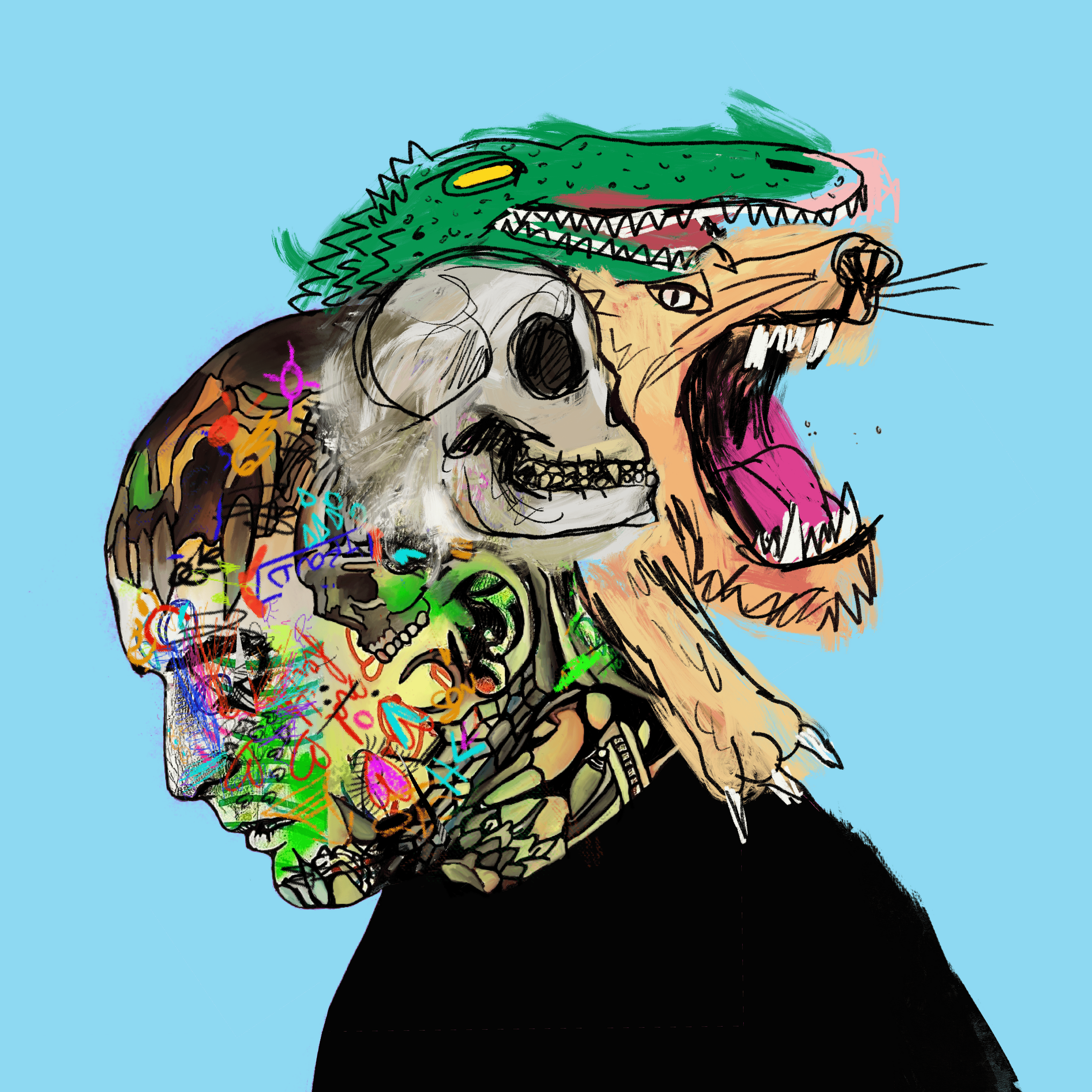 #53 Lion, Crocodile & Monkey skull