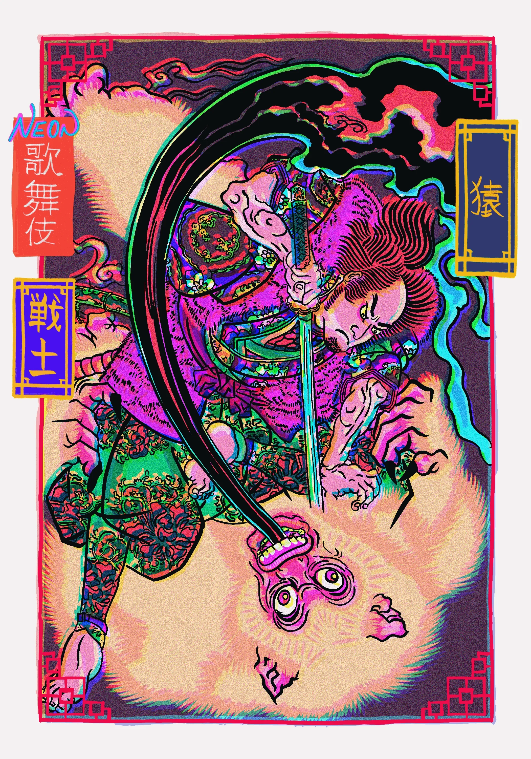 Neon Kabuki Warrior - Monkey