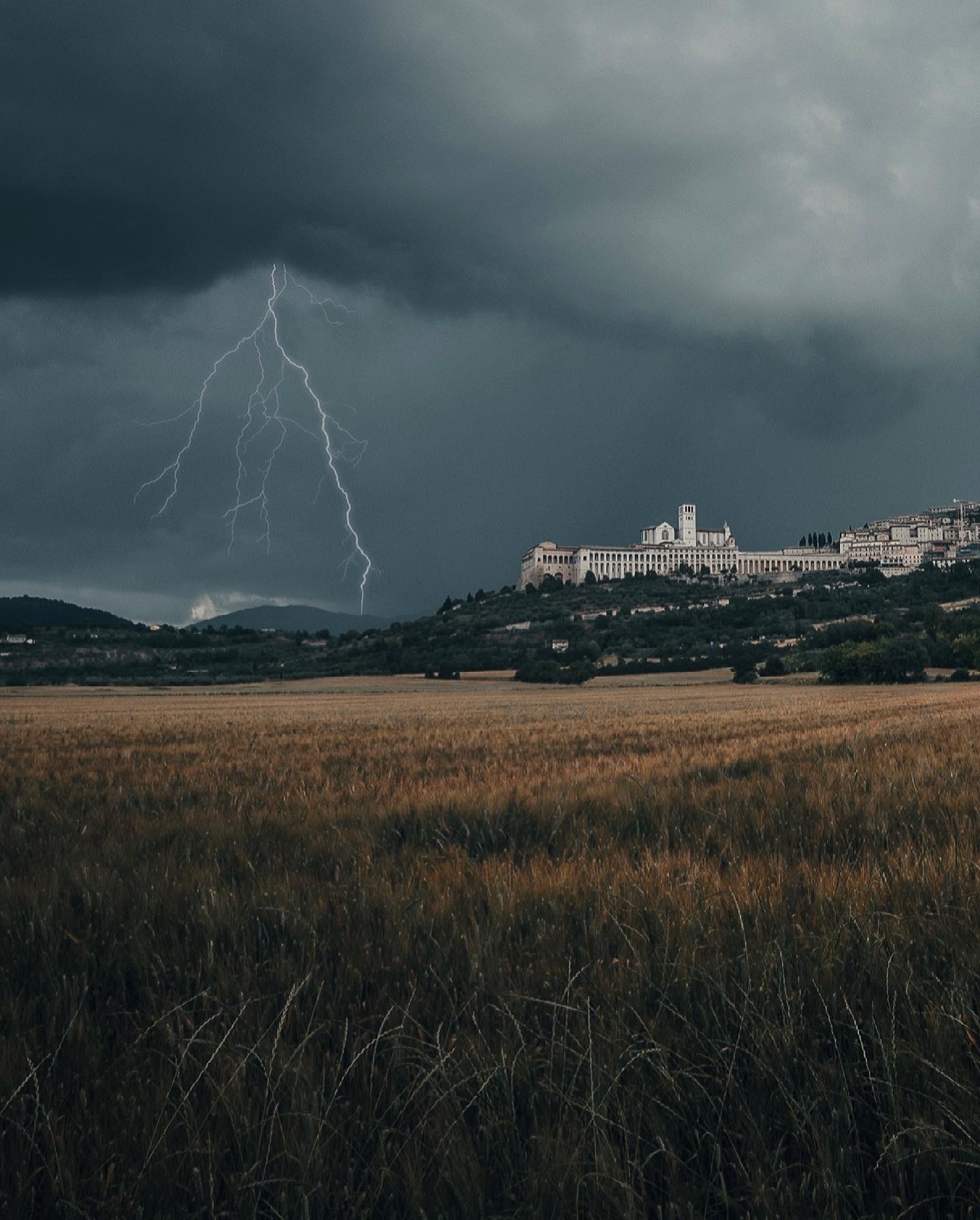 Lightning strikes above Asisi, Italy