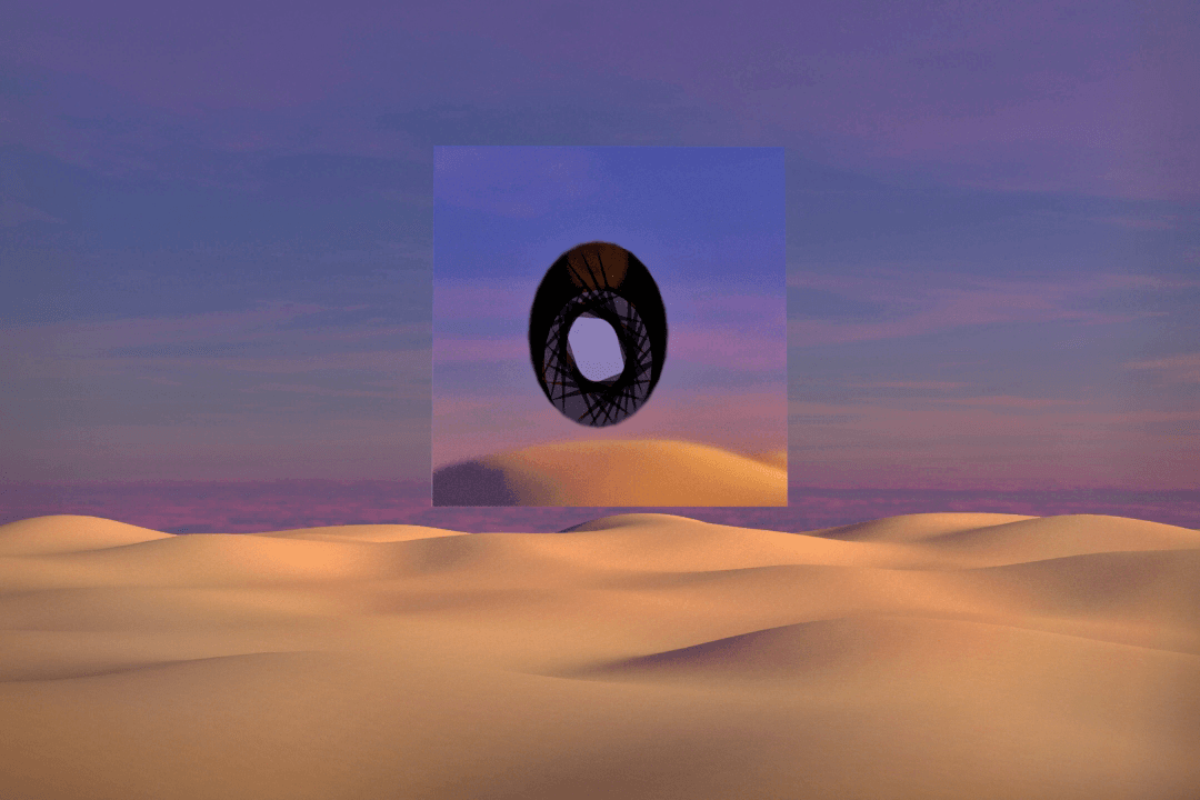 Floating void cube in the desert