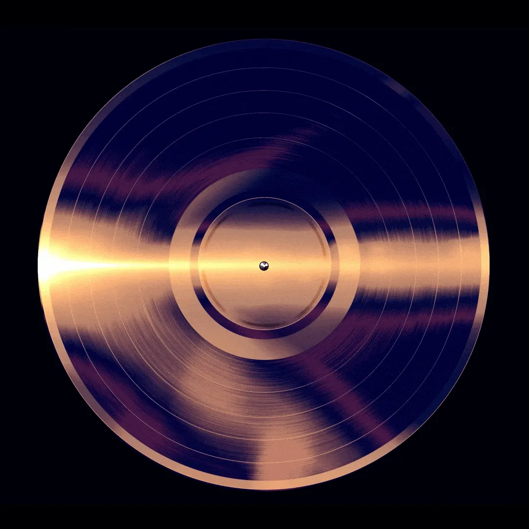 Always Music - Abstract metallized vinyl record with beautiful reflections and very fast spinning