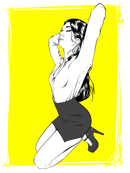 Office Girl Pinup on yellow