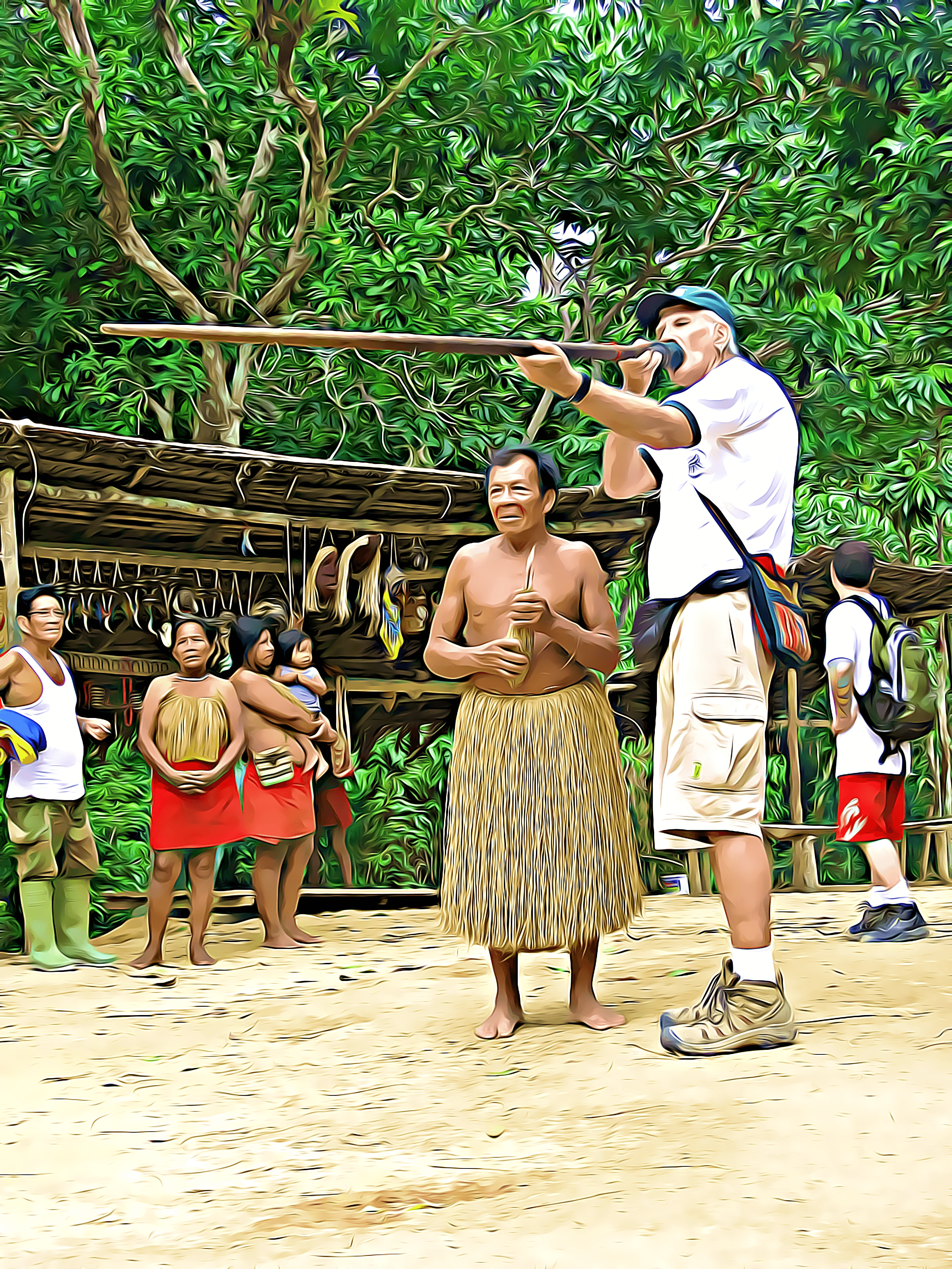 Howard Lawler Shooting Blowdarts with Bora Tribe in Iquitos Peru