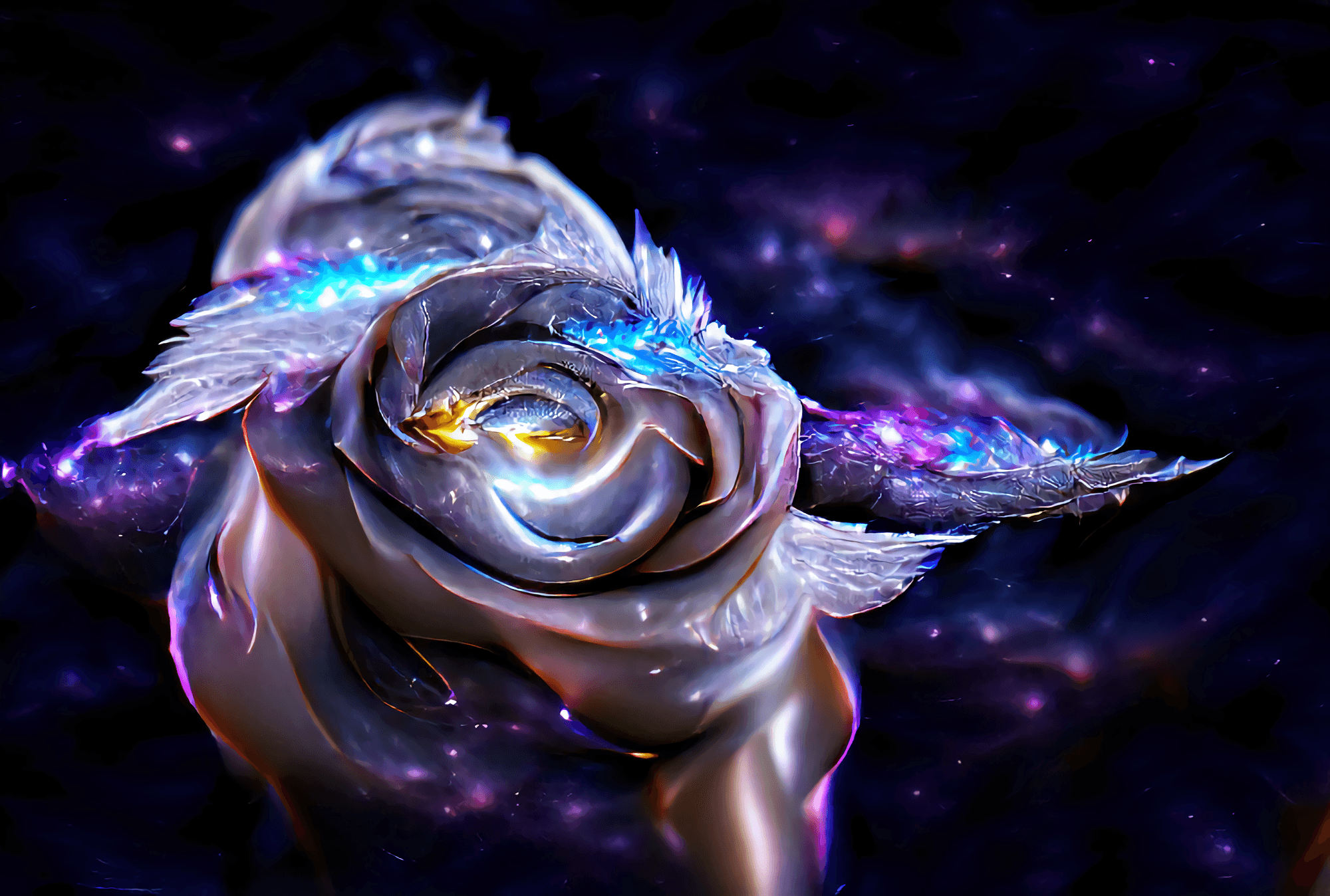Hình ảnh bông hoa hồng với thiên hà nền tuyệt đẹp sẽ làm bạn bị thu hút ngay lập tức. Cảm nhận sự hòa quyện giữa vẻ đẹp của hoa hồng và thiên hà, bạn chắc chắn sẽ không thất vọng.