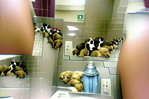 Walking in to the bathroom seeing a litter of puppies from my dog called Waddle.