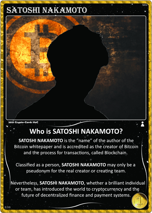 Crypto-Cards HoC SATOSHI NAKAMOTO Gold Refractor S1C2-SN3