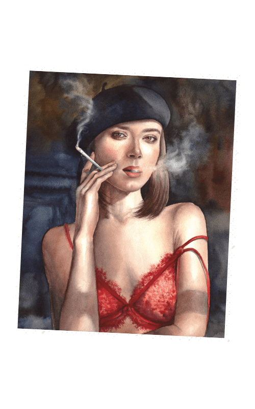 Frajder Stamp #0014 Watercolor erotic girls