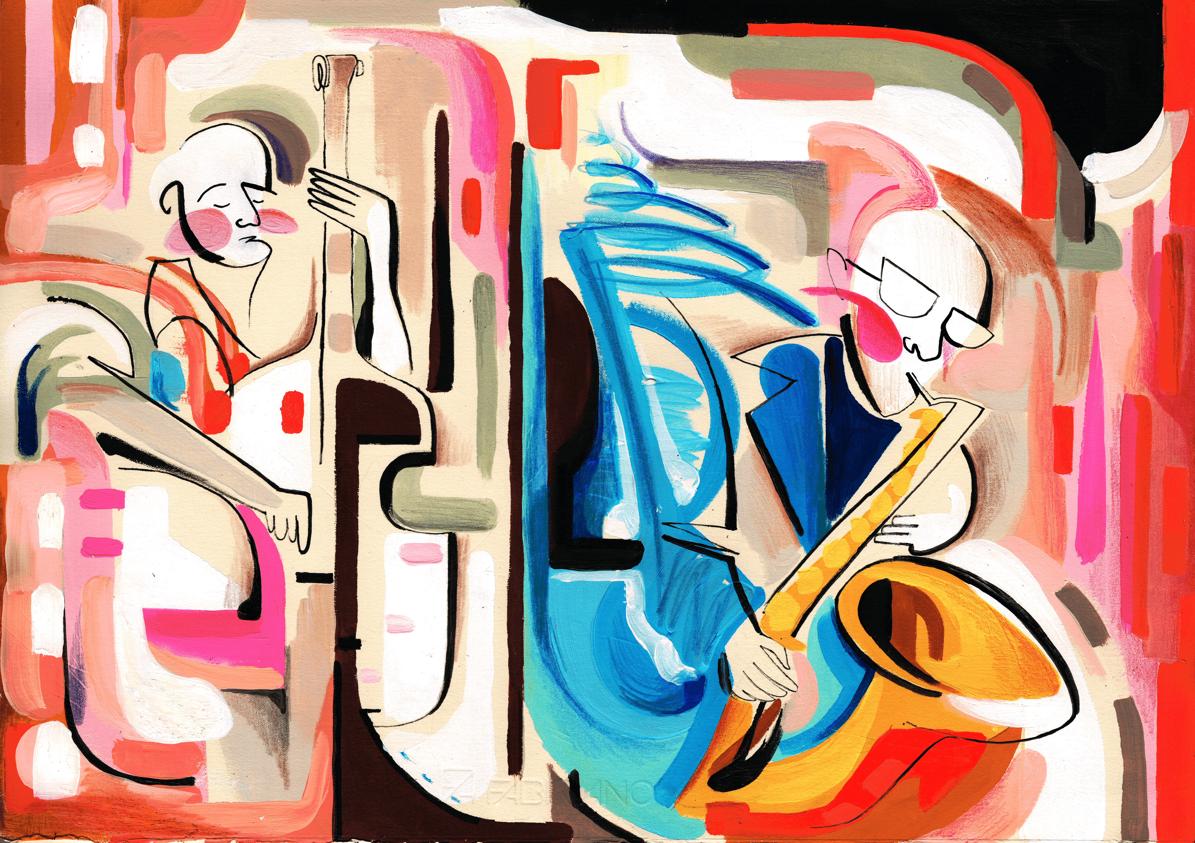 Jazz concert musicians composition drawing artwork