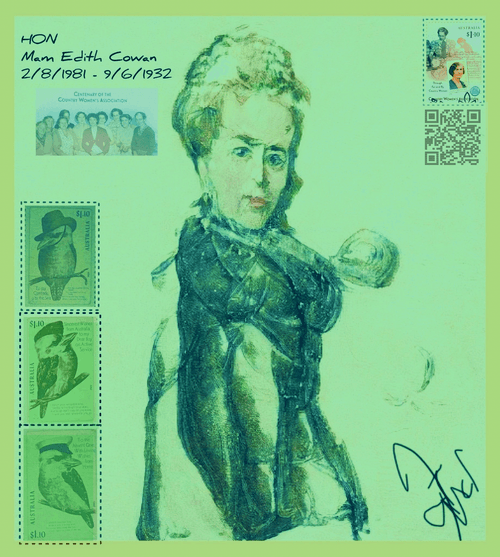 OBE EDITH COWAN First Female Australian Parliamentarian Exclusive Artwork NFT Green Australian Mint.