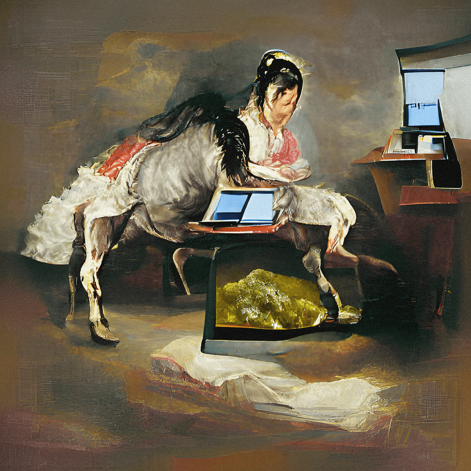 Well dressed centaur searching on the internet
