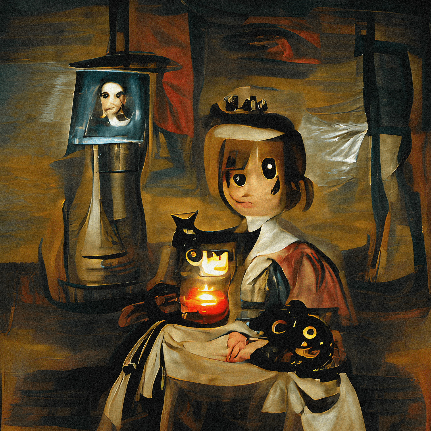 Portrait of a mysterious girl and her cyborg mother
