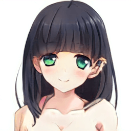 Anime a girl in a black turtleneck and dark brown hair bangs with green eyes