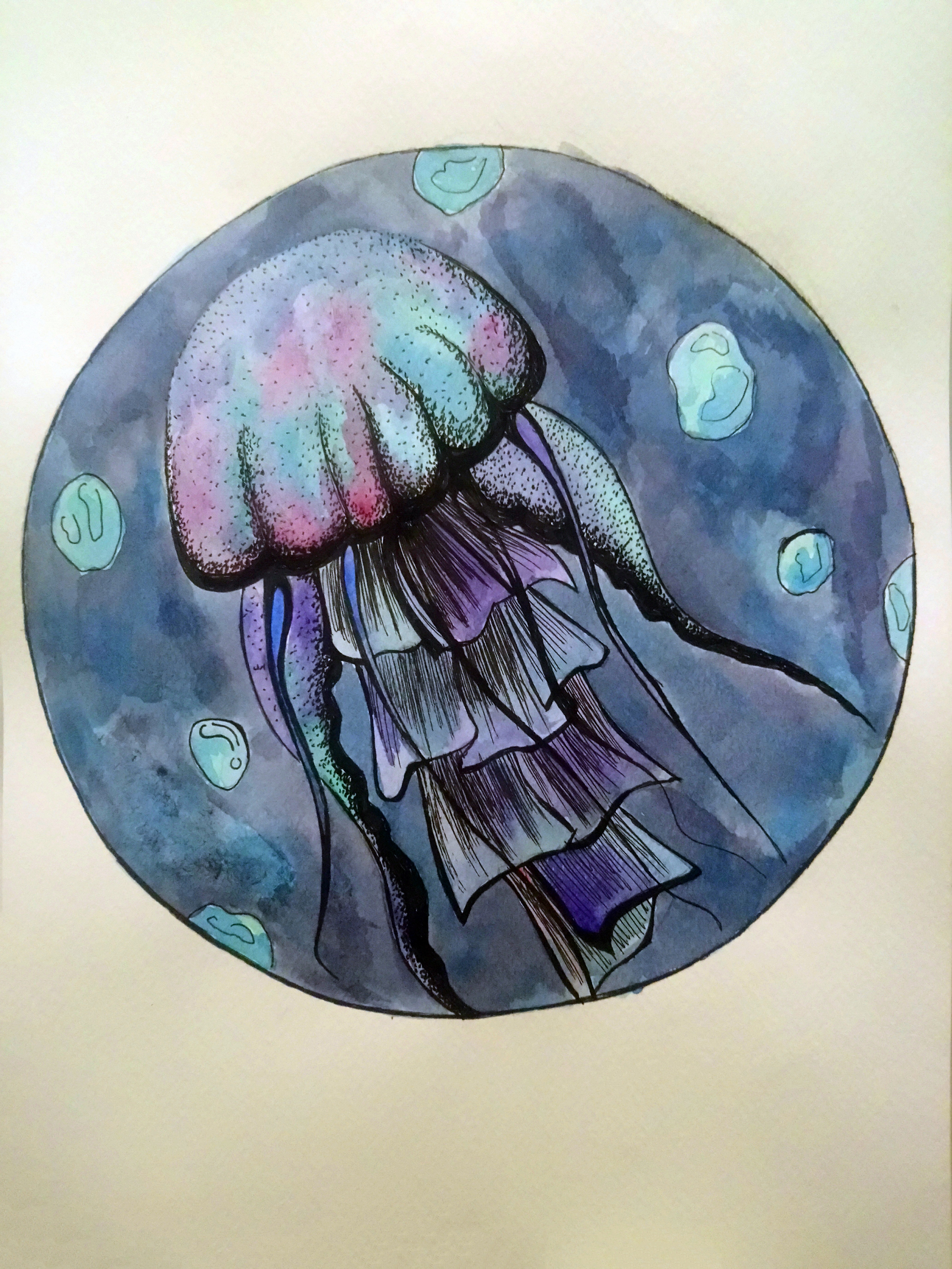 Sea blue jellyfish in the night shine