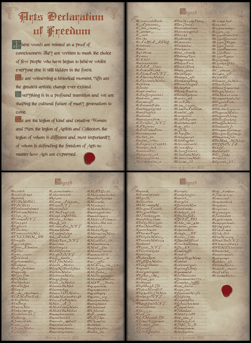 Arts Declaration of Freedom - 353 Signatures