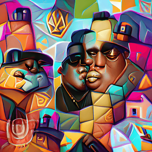 Puff Daddy and Biggie Smalls in the Style of Pablo Picasso in Cubism