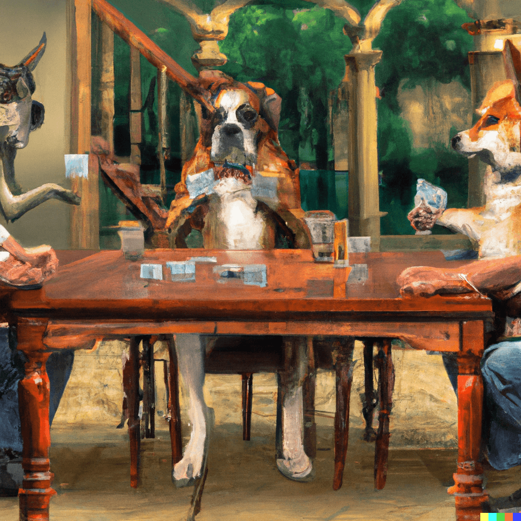 boxer dogs playing poker III