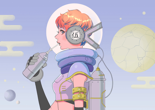 Girl taking a rest on a space journey