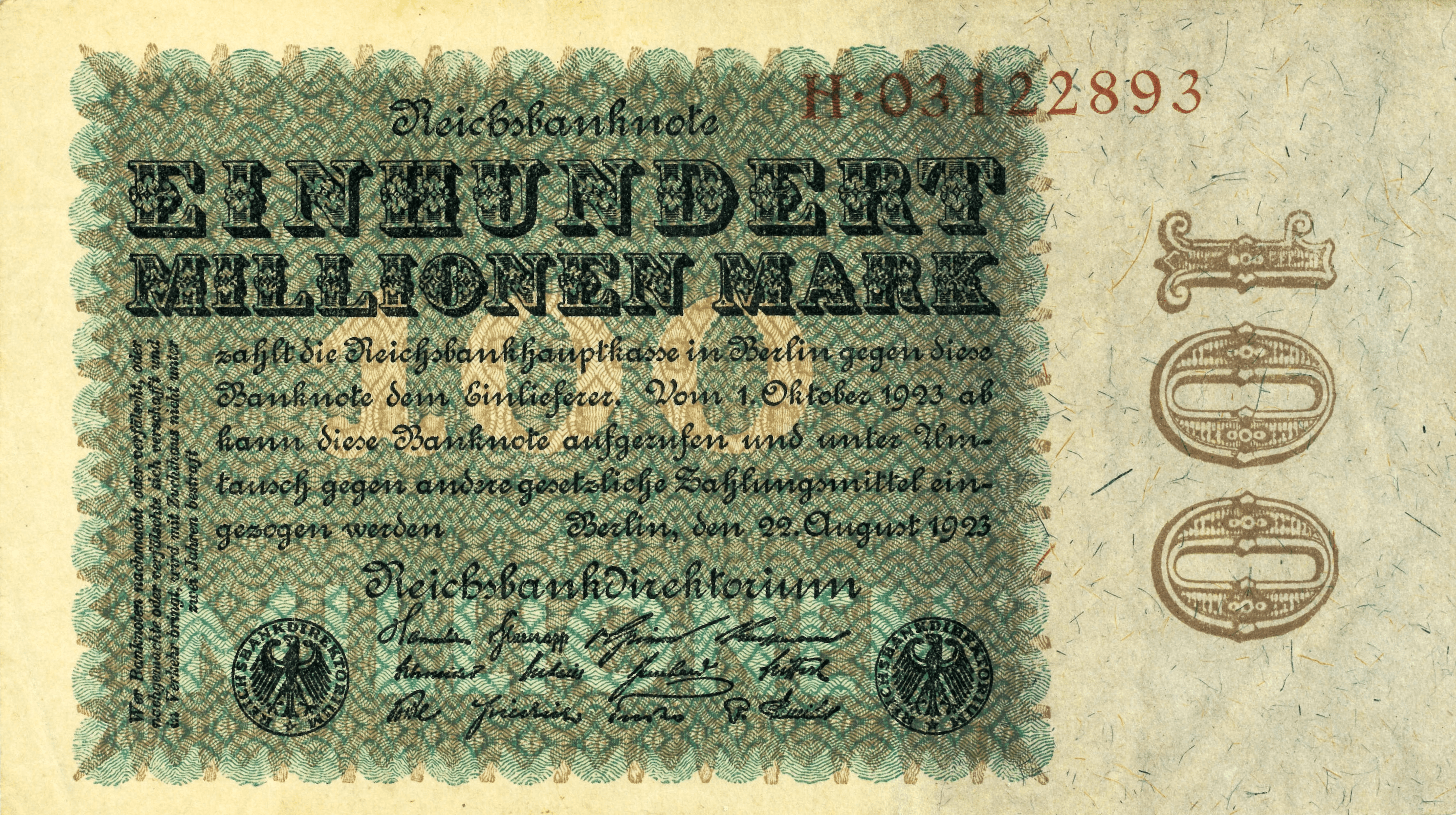The Reichsbank 100.000.000 Mark Note