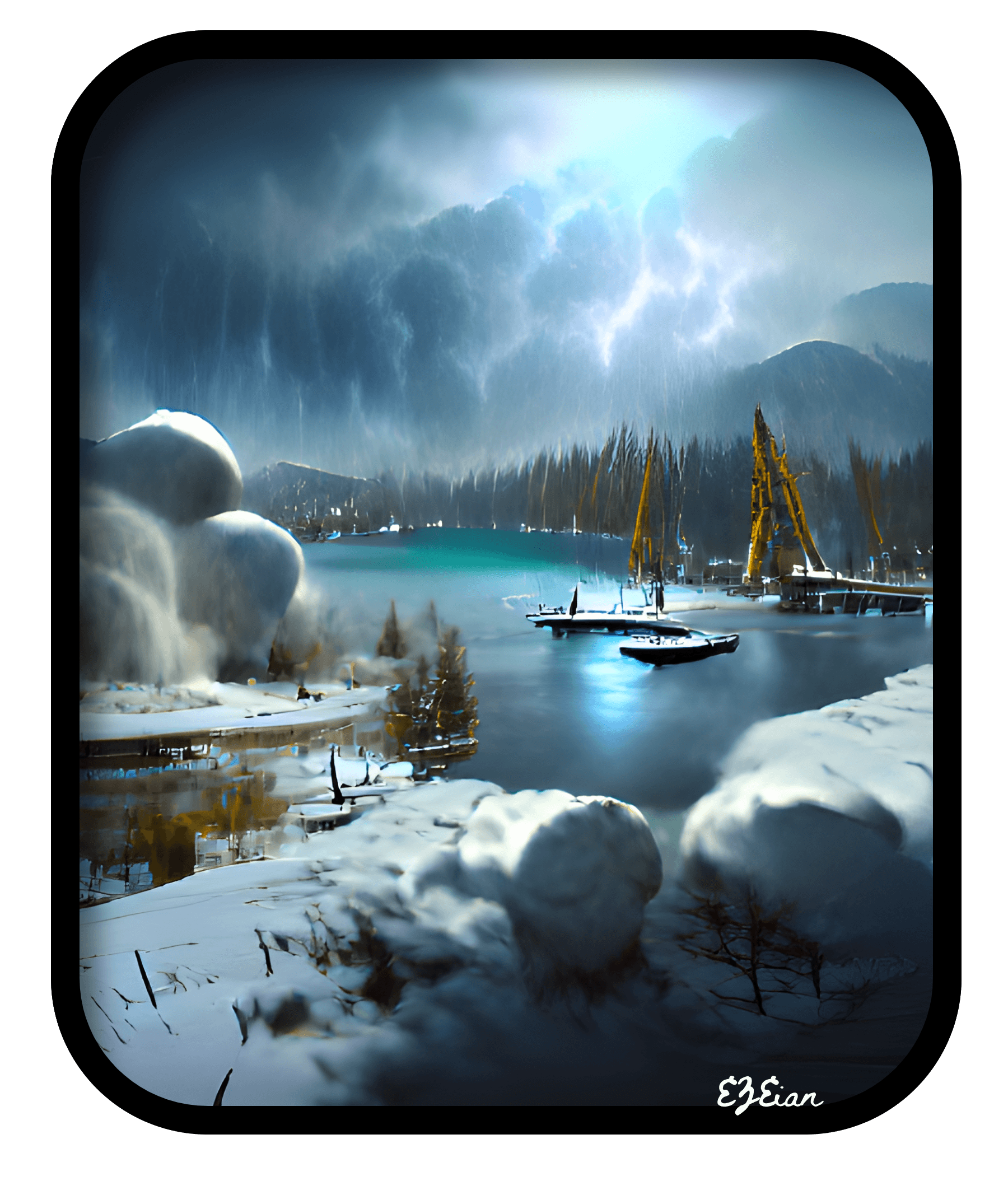 Winter on the snow covered lake