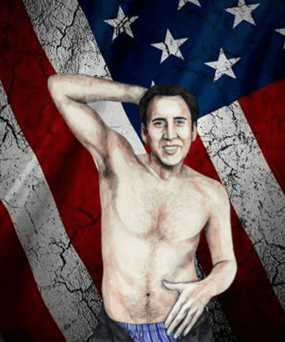 Nicolas Cage Naked on USA Flag - Crypto Art Meme - Nicholas Cage | OpenSea