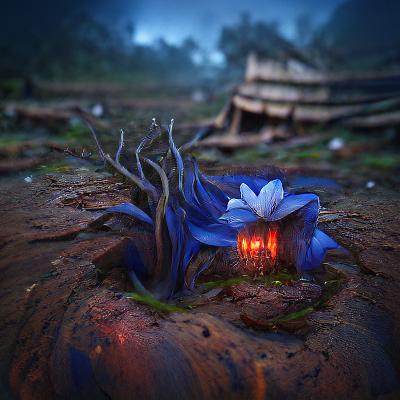 A Burmese Sapphire flower growing out of the ground