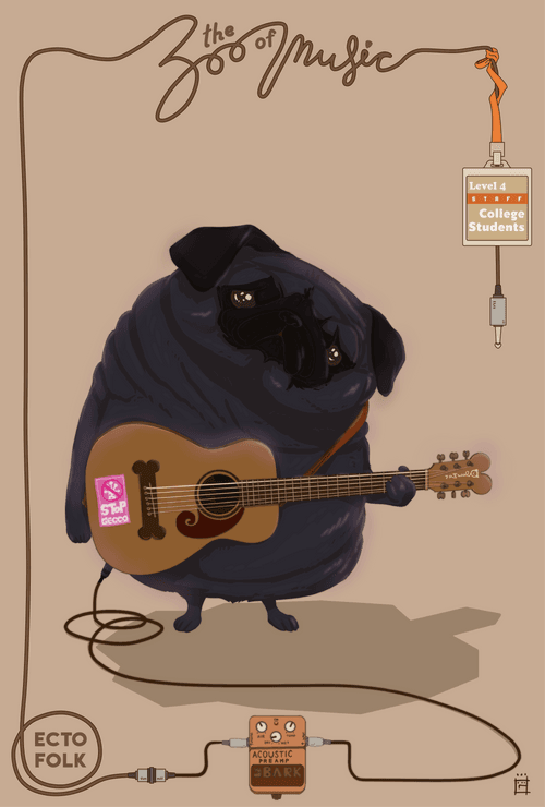 Black Pug Acoustic Guitar
