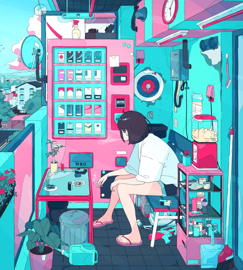 Balcony with cigarette vending machine