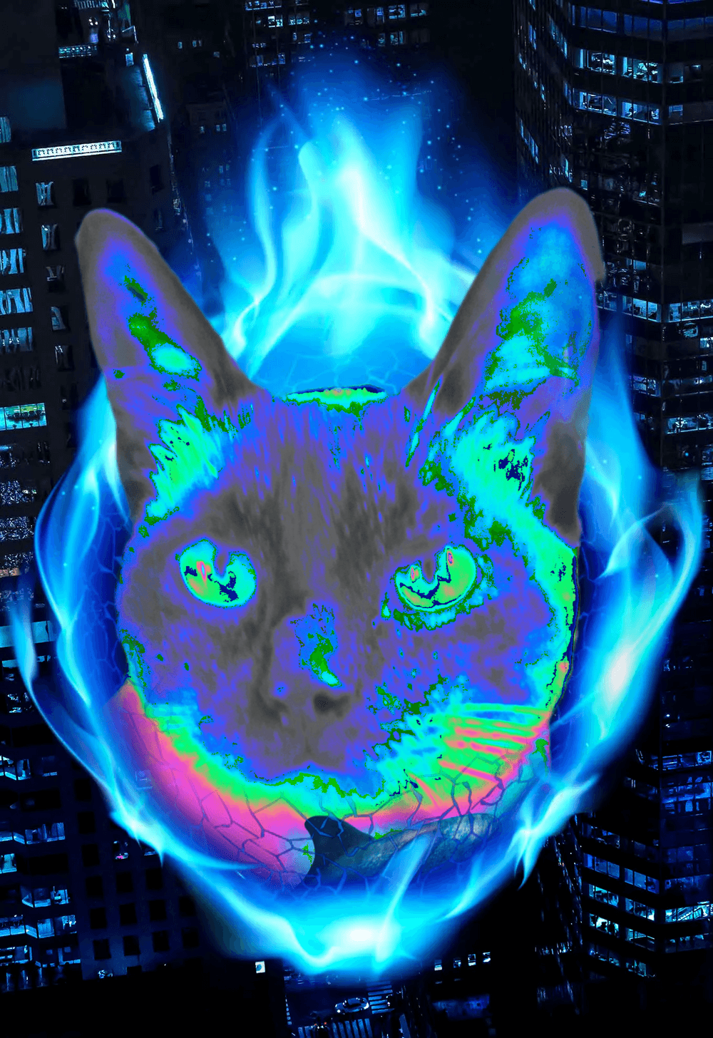 the blue flame cat - feline arts | OpenSea
