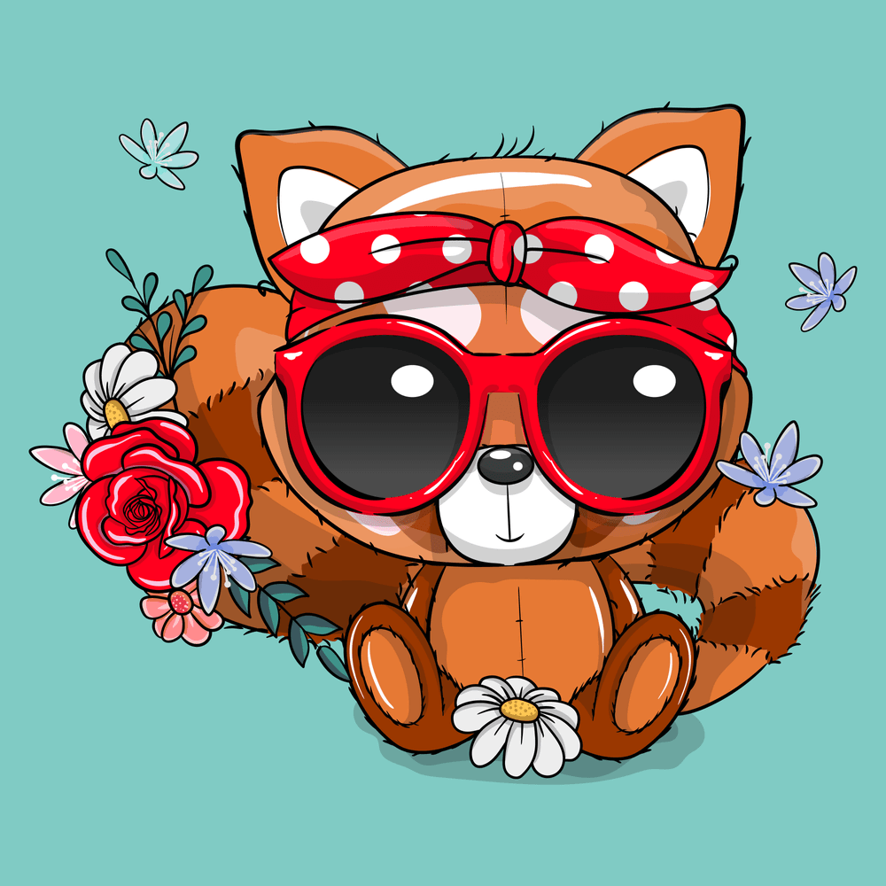 Cute cartoon red panda with bandana glasses vector illustration - Cute Red  Panda | OpenSea