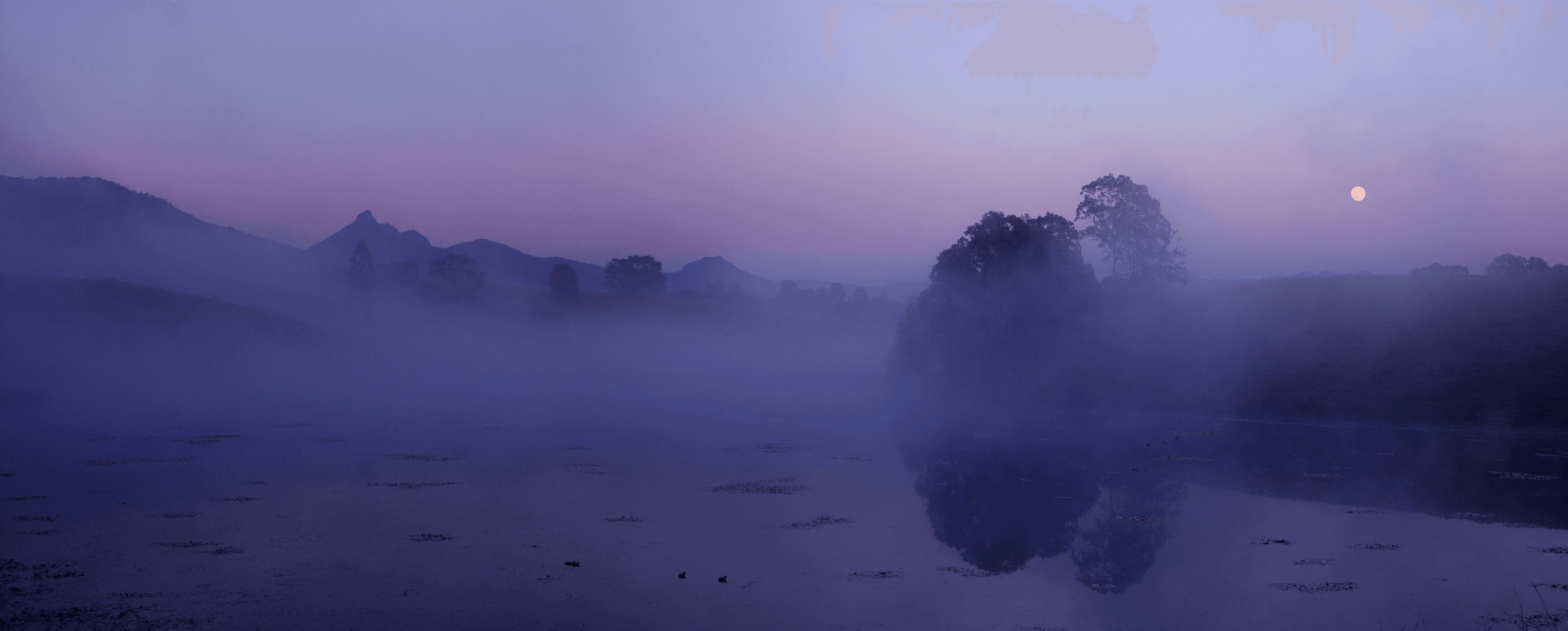 Panoramic photography - Mt Warning - Moon Rise - into the mist