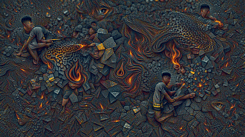 MOSAIC SMELTING IRON IN FLAMES FIRE ELEMENT