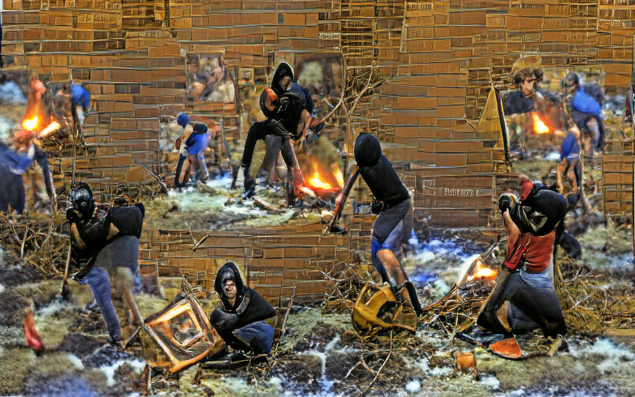 Rioters destroying Property