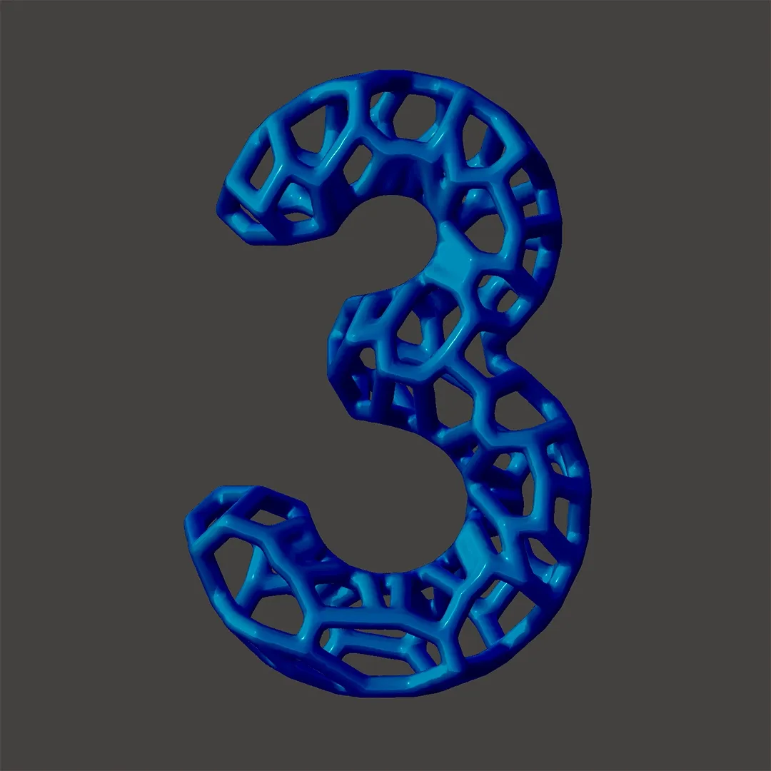 BITSnATOMS - 3D Cellular Typeset - "3"