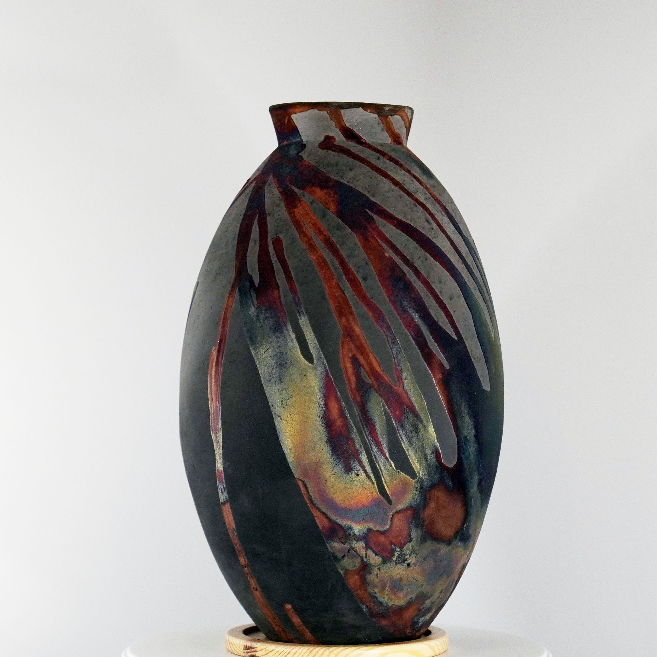 RAAQUU Carbon Half Copper Matte Large Oval Ceramic Art Vase S/N0000236
