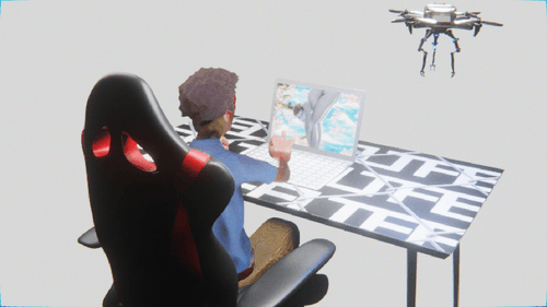 Desktop #148: The Developer in the Gaming Chair With a Drone and a Gardens Monitor on a Barbed Wire Table in The Void