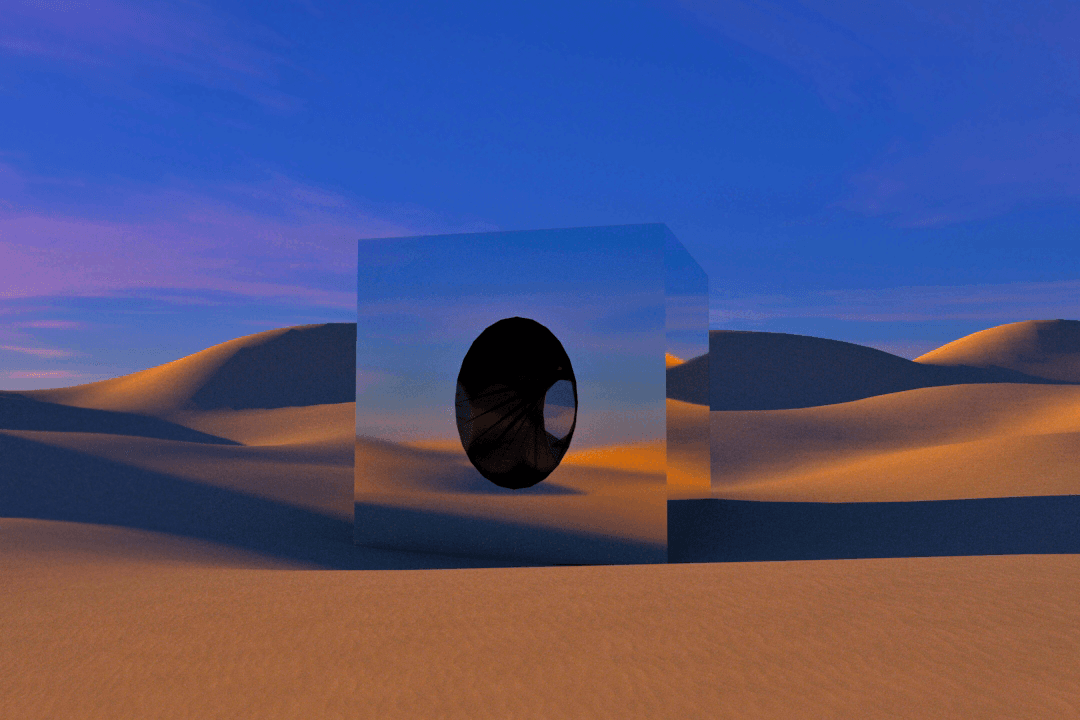 Cube in the desert sunrise