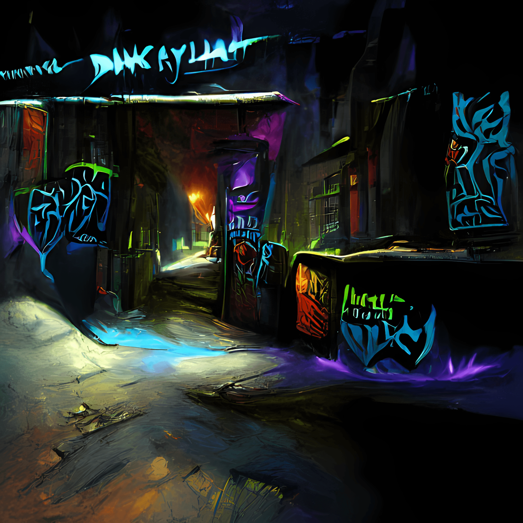 Dark Alley Graffiti Bright Color Blacklight #105