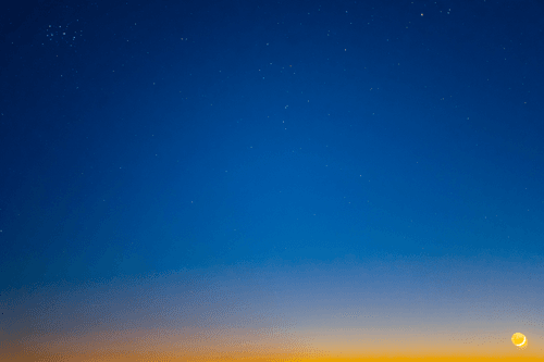 Omutu moonrise and Matariki at dawn 100mm