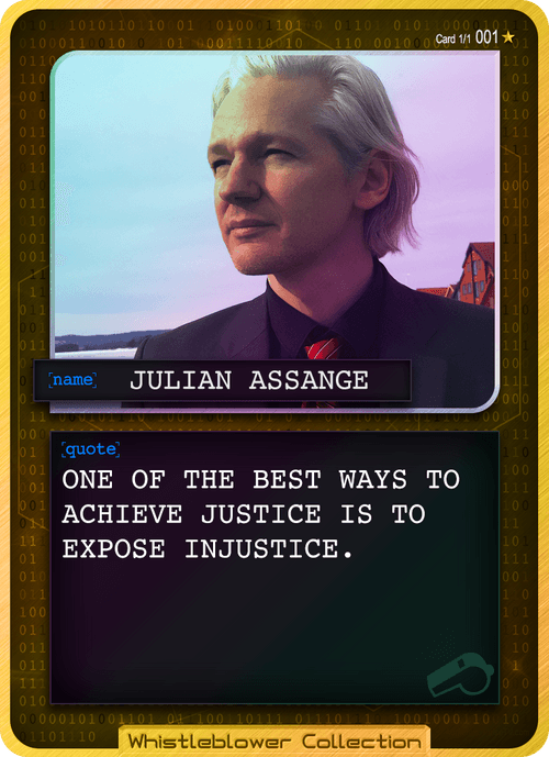 Whistleblower Collection Card: Julian Assange 001 1/1 Gold Holographic Edition