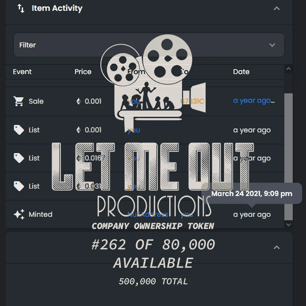 Let Me Out Productions - 0.0002% of Company Ownership - #262 • Mint Dates: No More Falsehoods