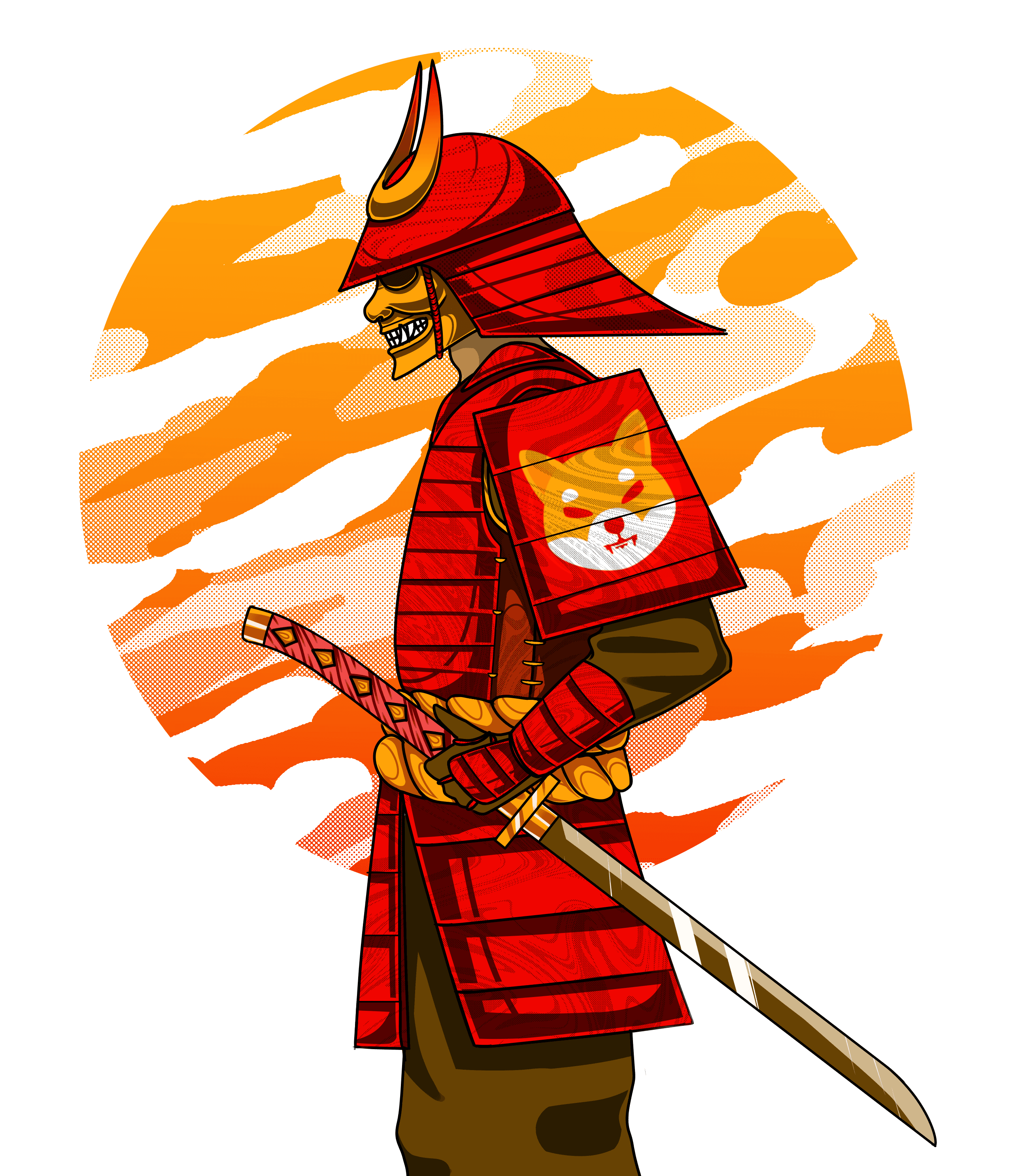 Floki Shibashinobi the Samurai Warrior representing Team Shiba Inu Blockchain Video Game Art