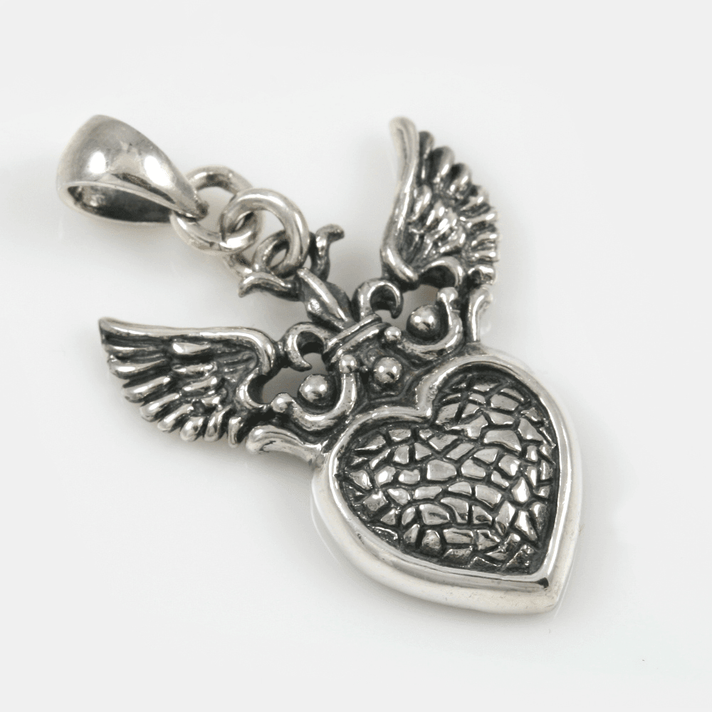 Angel Wings & Heart Charm Sterling Silver Pendant #2