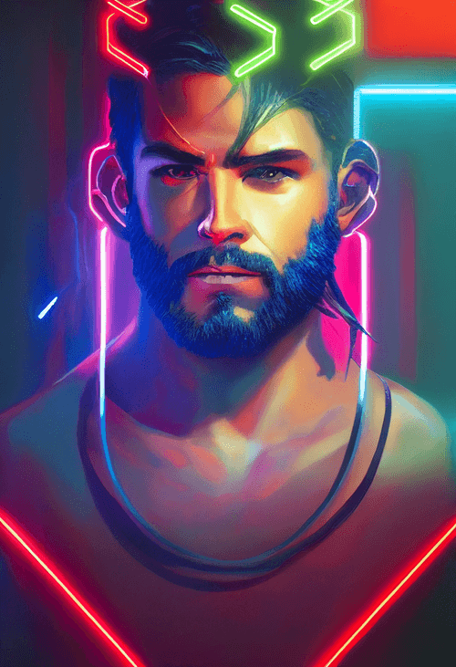 Cyberpunk Adonis Hercules Achilles handsome neon